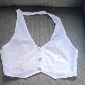 White Buttoned Halter Top
